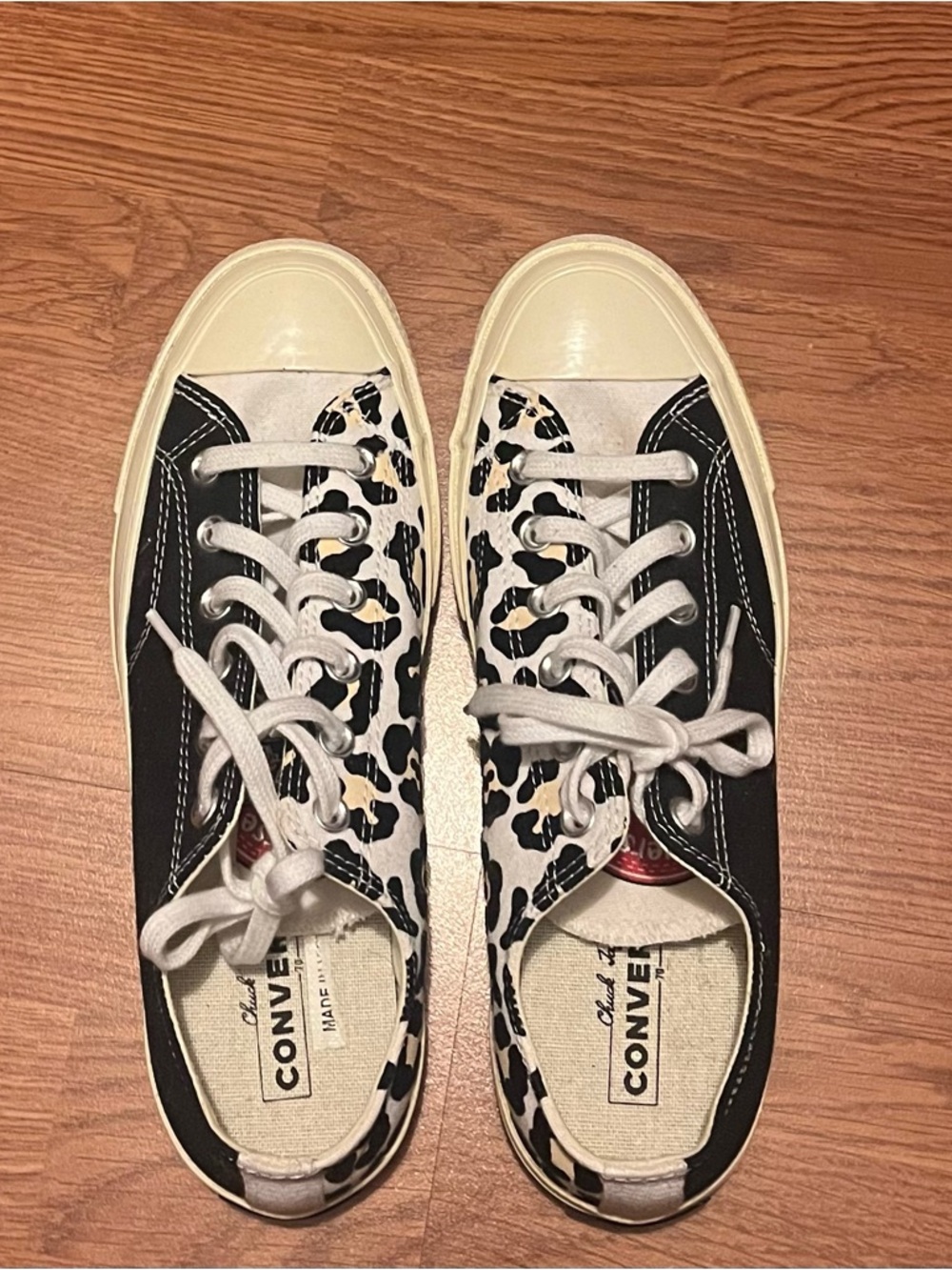 Converse Women's Low Top Leopard Canvas Sneakers - Black/White/Cream